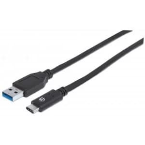 Manhattan USB-C to USB-A Cable 1m Male to Male 10 Gbps (USB 3.2 Gen2 aka USB 3.1) 3A (fast charging) SuperSpeed+ USB Black Lifetime Warranty Polybag