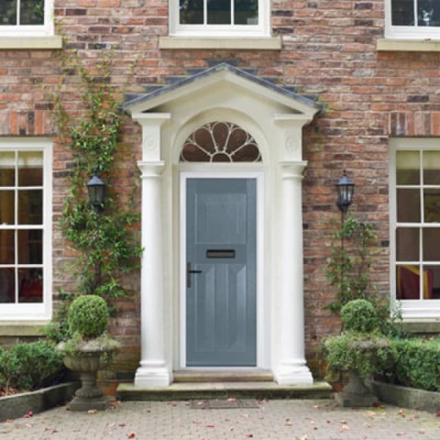 Lacerta Composite Door Eaton Solid 7015 Grey 920mm X 2090mm Open In Right Hand No Glass 10 Year Guarantee - Free Delivery & Smart Lock