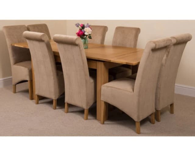 Thats Furniture Richmond 140-220cm Oak Extending Dining Table + 8 Montana Fabric Chairs in Beige Beige Unisex