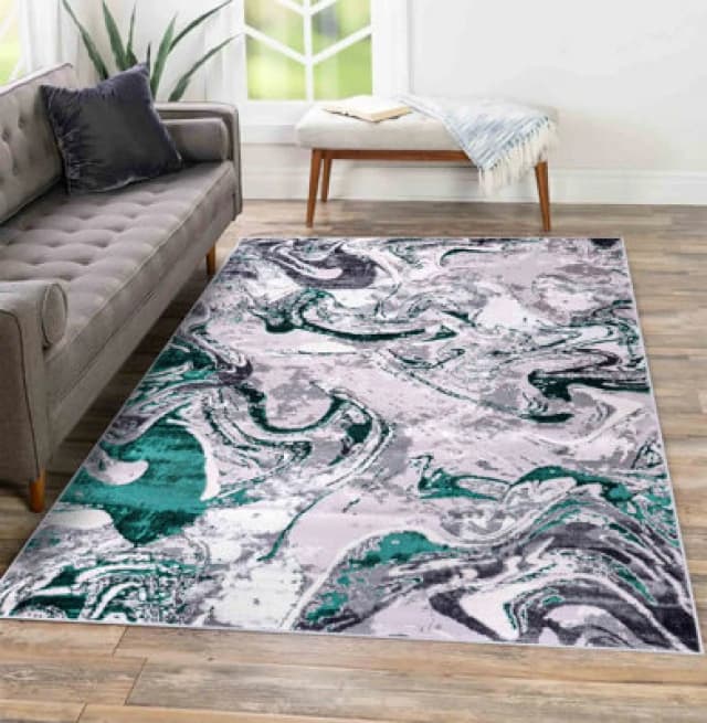 Solarius Modern Grunge Marbling Abstract Area Rugs Aqua 120X170 Cm