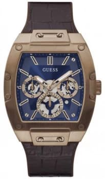 Guess Phoenix Mens Brown Leather Strap Blue Dial Watch