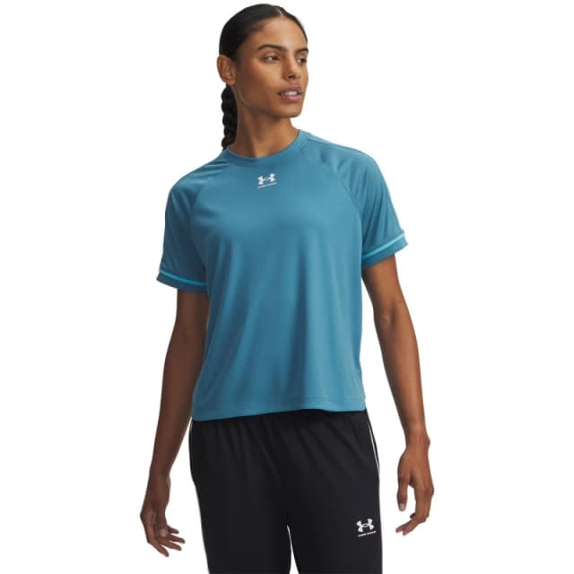 Under Armour Womens Challenger Boxy Short Sleeve Performance Gym Top Blue/White female 10 (S)