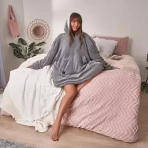 OHS Heated Hoodie Blanket Ultra Plush Wearable Sherpa Oversize Charcoal