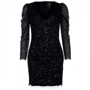 Adrianna Papell Long Sleeved Beaded Dress - BLACK