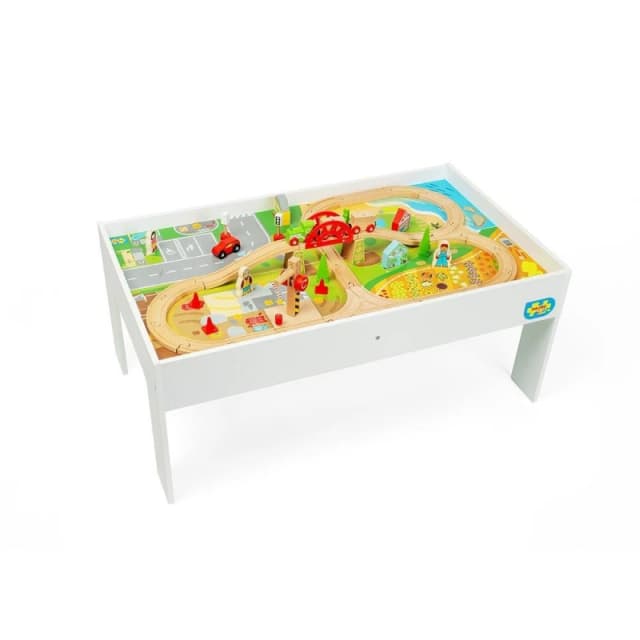 Bigjigs Rail Wooden Train Set & Table, 50 Play Pieces Multicolor Unisex