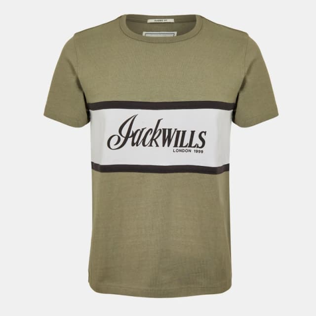 Jack Wills Mens JW Colour Block Regular Fit T-Shirt Silver Sage male S