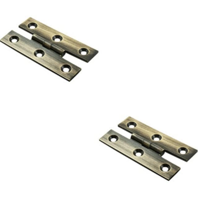 Loops 2x PAIR 63 x 38 x 2mm H Pattern Cabinet Hinge Antique Brass Cupboard Door Metallics