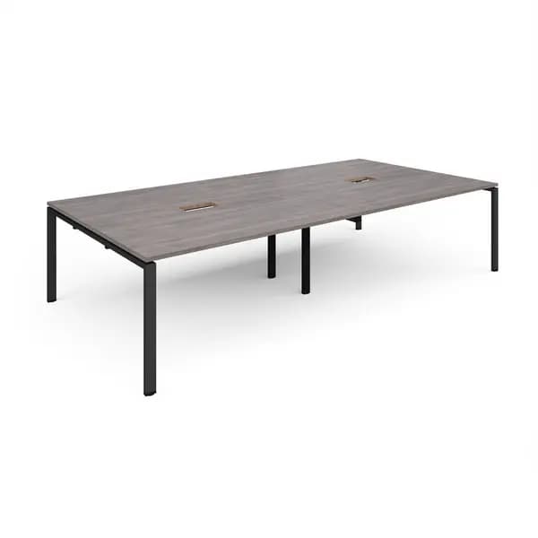 Adapt Rectangular Office Boardroom Table with Power Module Cut Out - Grey Oak - Black Frame - W3200mm