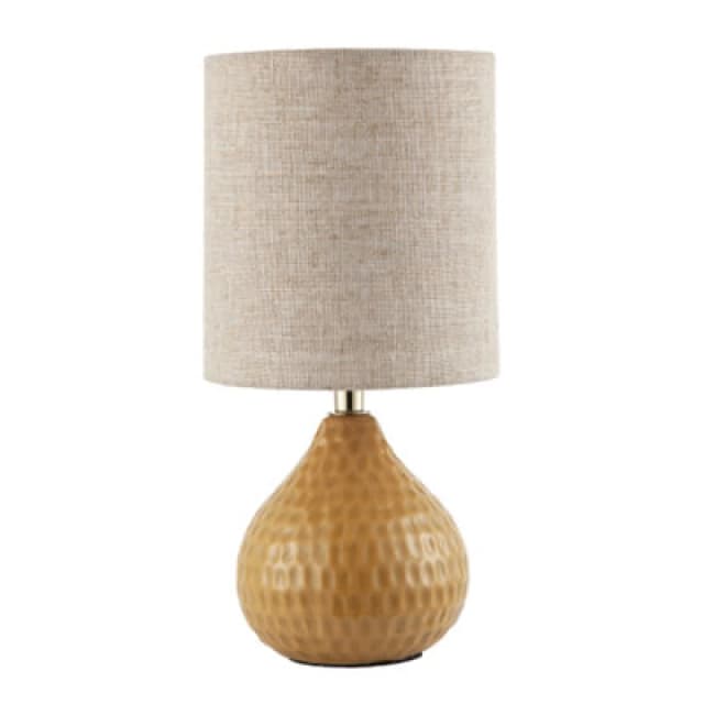 Happy Homewares Mustard Ceramic Gloss Table Lamp With Natural Oatmeal Linen Shade