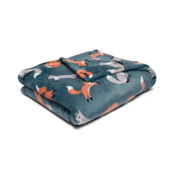 Fusion Snug Foraging Fox 120cm x 150cm Throw Teal (Green)
