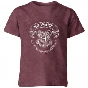 Harry Potter Hogwarts Kids T-Shirt - Burgundy Acid Wash - 11-12 Years - Burgundy Acid Wash