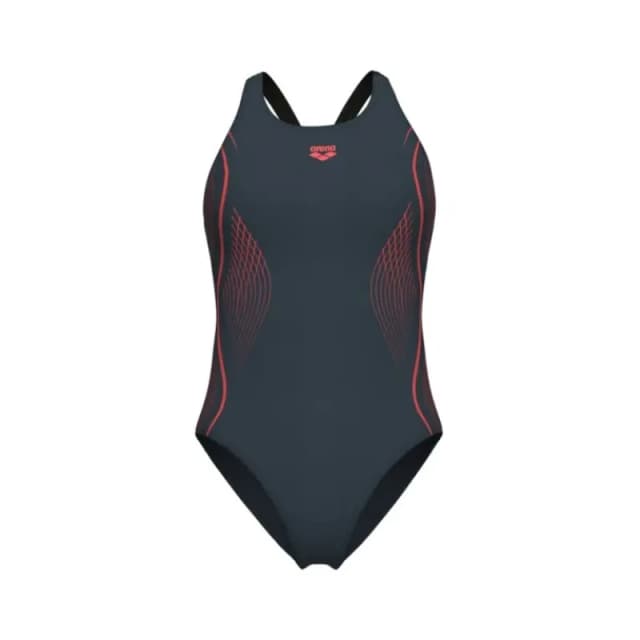 Womens 1 Piece swimsuit Arena Grid V Back Graphic Gris Female 42