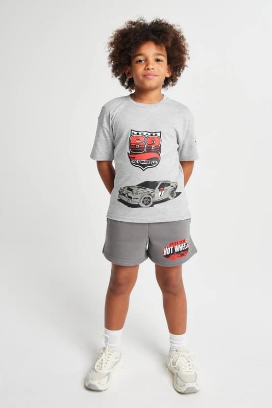 Brand Threads Hot Wheels T-Shirt & Shorts Set in Grey Size: 5-6 Years Grey Unisex 5-6 Years