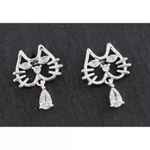 Modern Kitty Face Silver Plated Earrings