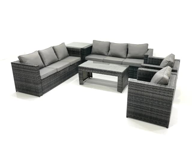 Fimous Rattan Garden Furniture Sofa Set with Coffee table Armchair Side Table Dark Grey Mixed Dark Grey