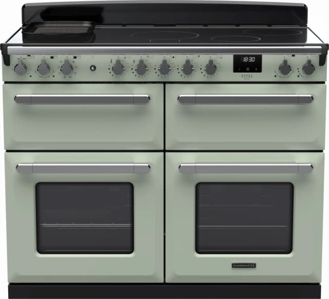 Rangemaster Estel Deluxe ESDLB110EIPMNT/CM1 110cm wide Electric Range Cooker with Induction Hob - Mint / Chrome - A Rated