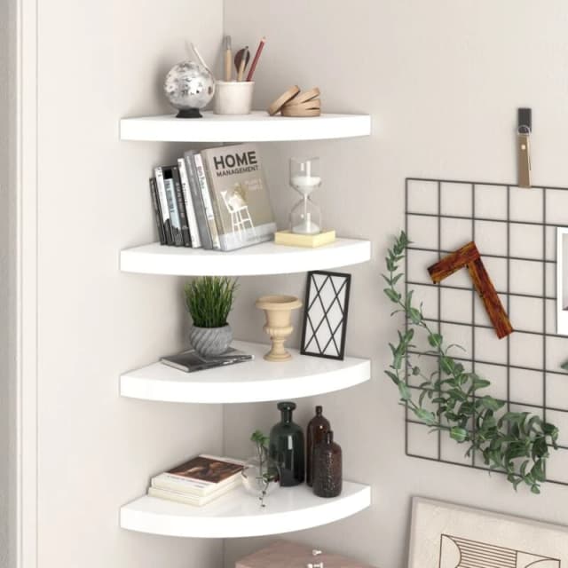 VIDAXL Floating Corner Shelves 4 pcs High Gloss White 35x35x3.8cm mdf Vidaxl 8720286075401