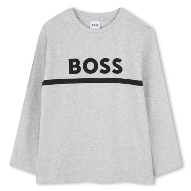 Boss Kids Long-sleeve Large Logo Tee, Iconic Logo Print T-Shirt Grey A32 male 10 Yrs
