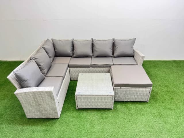 Fimous 7 Seater Corner Sofa Sets with Coffee Table Big Stool Light Grey Mixed Light Grey Unisex