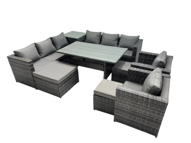 Fimous Garden Rattan Furniture Set 11 Seater with Side Table 3 Stool in Dark Grey Dark Grey Unisex