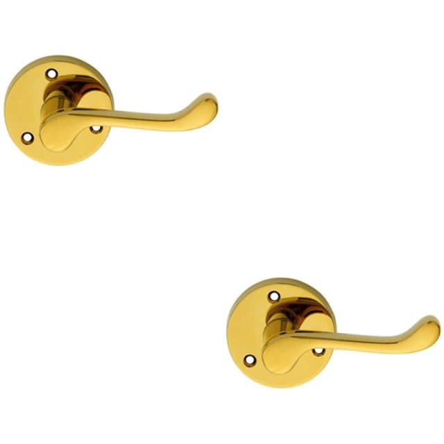 Loops 2x PAIR Victorian Scroll Lever on 58mm Round Rose Polished Brass Door Handle Metallics
