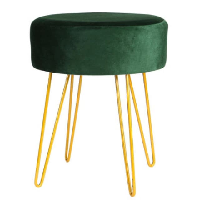 Harbour Housewares Velvet Footstool - Round Modern Dressing Table Footstool Vanity Seat Chairs - 40 X 35Cm - Green/gold