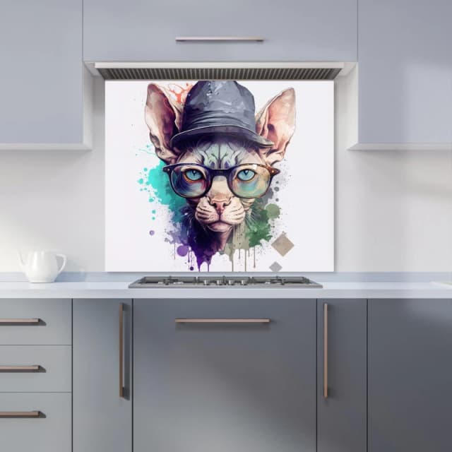 Warren Reed - Designer Sphynx Cat Face Splashart Kitchen Splashback Size: 600mm x 750mm Multicolor Unisex 600mm x 750mm