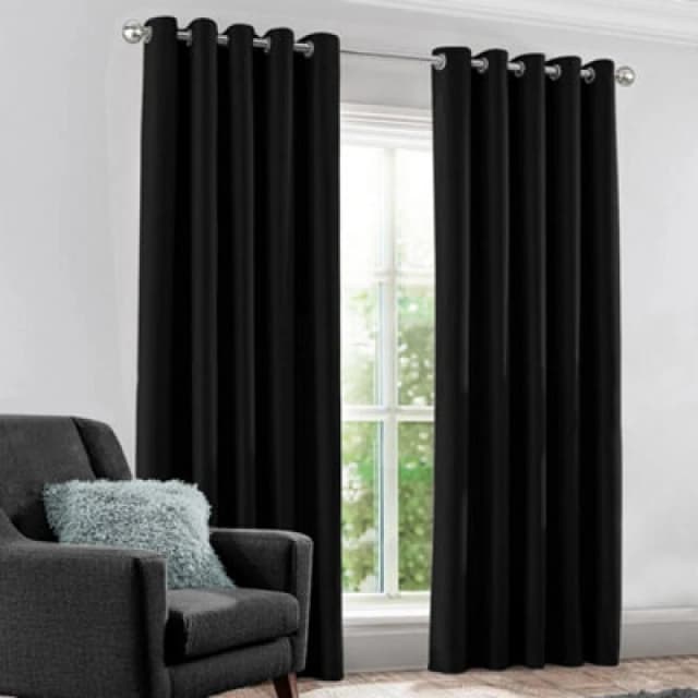 Velosso Modern Blackout Curtains - Ring Top, Light Blocking, Thermal & Privacy Drapes - Perfect For Bedroom & Living Room - Black