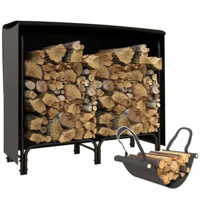Outsunny Outsunny 4FT Firewood Rack Holder W/ Canvas Carrier and Oxford Cover, Black 5061025015566