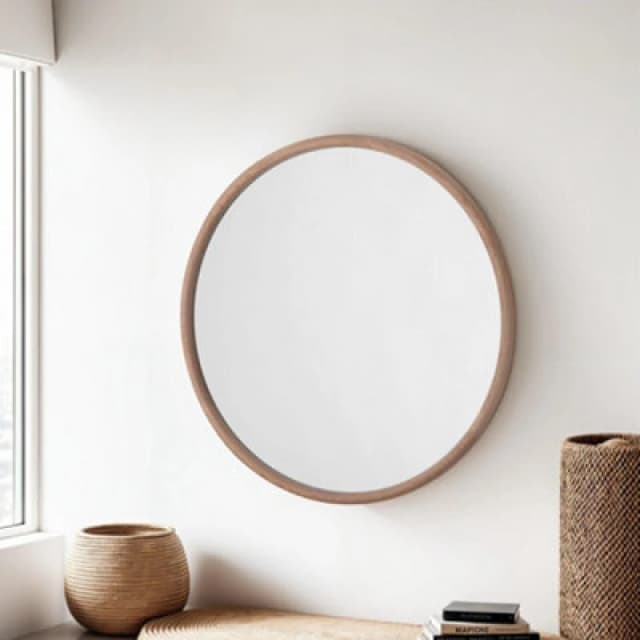 Yearn Mirrors Yearn Mirrors Beaufort Round Solid Oak Wall Mirror in Natural Natural One Size Unisex 0756406343196
