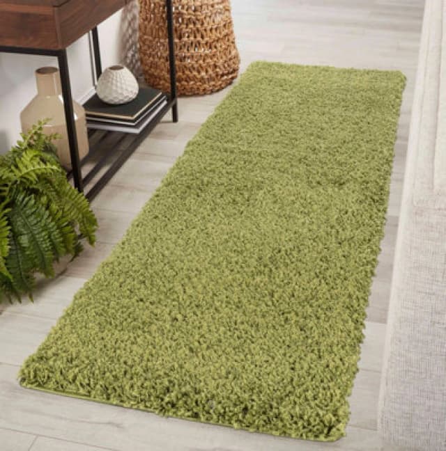 Desire Rugs Plain Living Room Shaggy Area Rugs Green Runner 60X220 Cm