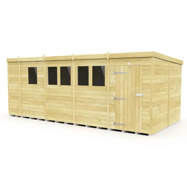 Buttercup Farm 17 x 8 Feet Pent Shed - Single Door W/ Windows - L231 x W492 x H201cm in Brown Brown Unisex