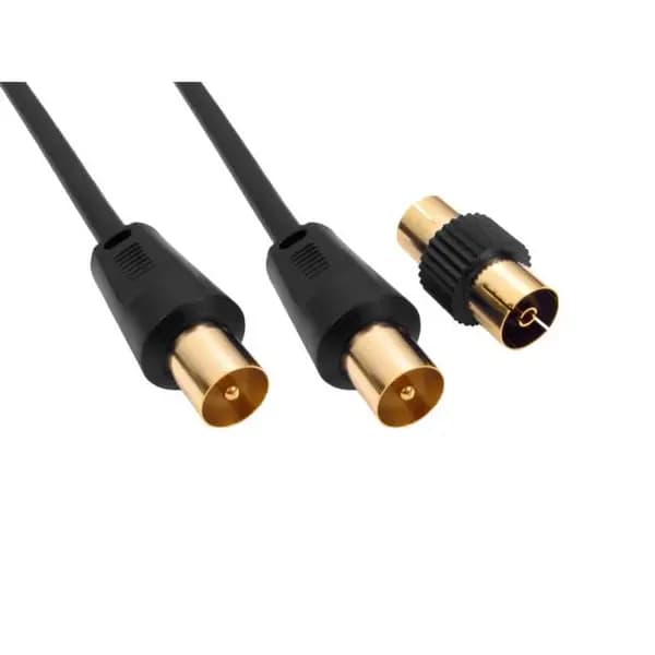 TV Coaxial Cable Male to Male with Female to Female Coupler 20 Metre (Black)