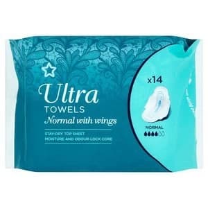 Superdrug Normal Ultra Towel with Wings x 14