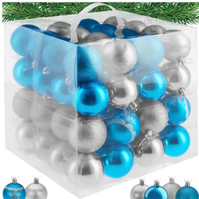 Tectake Christmas Baubles - 64 Piece Set In Silver And Blue - Silver/blue