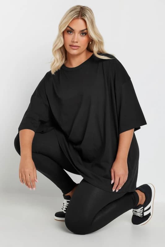 Yours Womens Oversized T-Shirt in Black Size: 16 Black Female 16