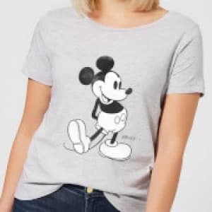 Disney Mickey Mouse Classic Kick B&W Womens T-Shirt - Grey - 3XL