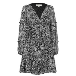Michael Kors Long Sleeve Zebra Mini Dress Womens - Black