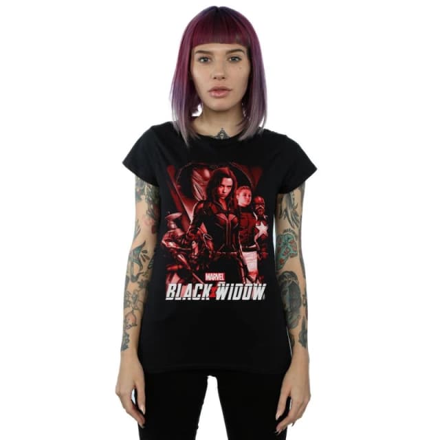 Marvel Black Widow Movie Red Group Cotton T-Shirt Black female