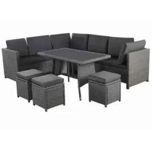 Algarve 9 Seater Outdoor Rattan Garden Furniture Set - Garden Lounge Set - Outdoor Corner Sofa with Glass Top Coffee Table & Cushions - Grey Finish