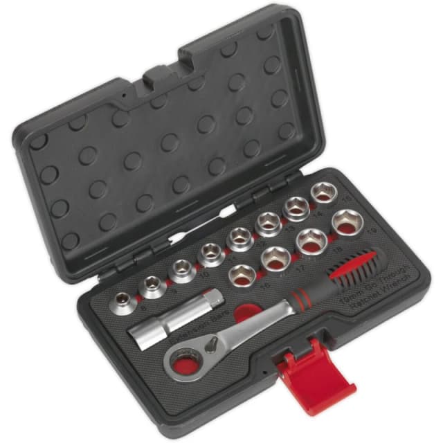 Loops 14pc Low Profile GO-THROUGH Socket Set - 3/4" Metric Square Drive Ratchet Handle Multi