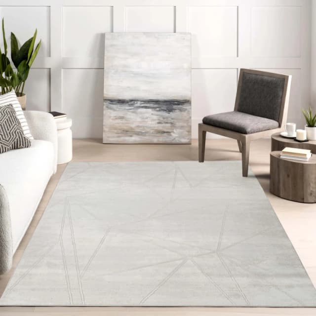 Novu Modern Abstract Geometric Living Room Area Rug Metallic- Mirage Beige 120Cm X 170Cm