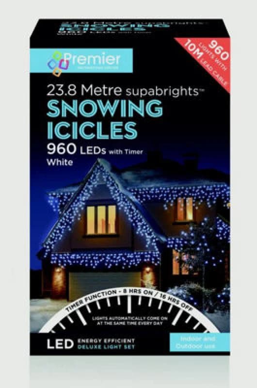 SAMUEL ALEXANDER Samuel Alexander - 960 LED 23.8m Snowing Iciclebrights Indoor Outdoor Multifunction Christmas Icicle Lights on Clear Cable with Timer