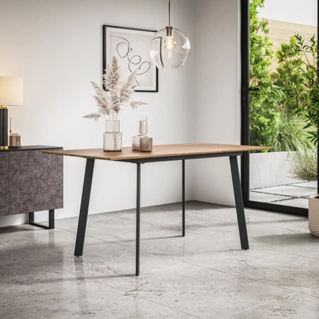 More4Homes Haydon Extending Dining Table Modern Oak Effect Table Top W Black Legs