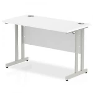 Impulse 1200/600 Rectangle Silver Cantilever Leg Desk White