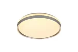 Flush Ceiling 39cm, 1 x 24W LED, 3 Step-Dimmable, 3000K, 1000lm, IP44, Silver, White Acrylic