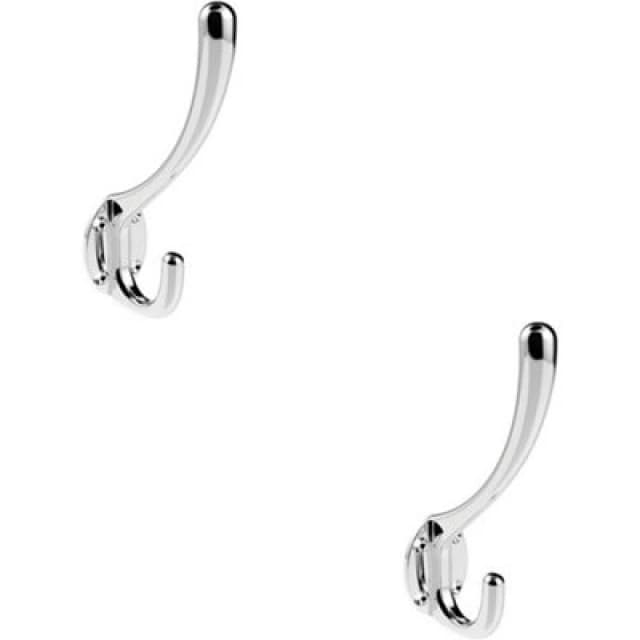 Loops 2x Heavyweight One Piece Hat & Coat Hook 76mm Projection Polished Chrome Multi