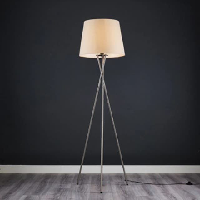 ValueLights ValueLights Camden Brushed Chrome Tripod Floor Lamp with Tapered Shade and Bulb in Beige Beige One Size Unisex 5055759993030