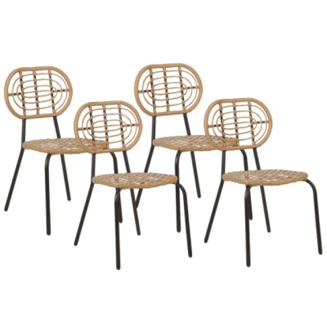 Beliani Set Of 4 Garden Chairs Pratello Pe Rattan Natural