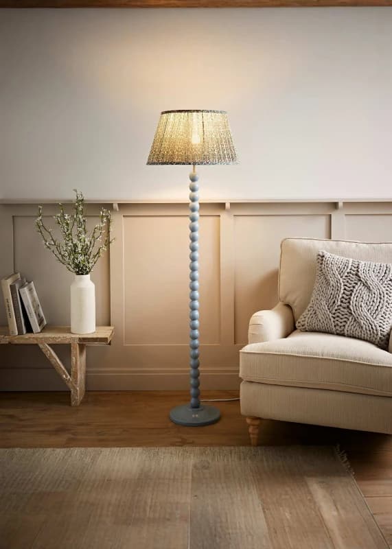 ValueLights ValueLights Bobbin Bobbles Floor Lamp with Floral Pleated Tapered Lamp Shade in Pale Blue Pale Blue One Size Unisex 5059406067693